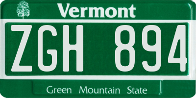 VT license plate ZGH894