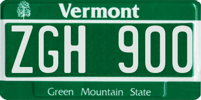 VT license plate ZGH900