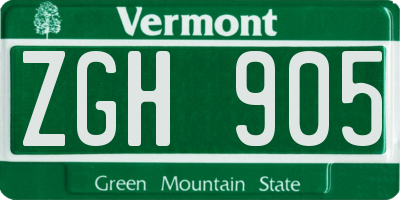 VT license plate ZGH905