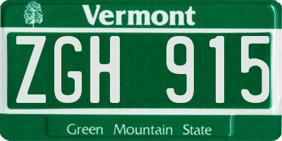 VT license plate ZGH915