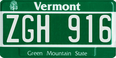VT license plate ZGH916