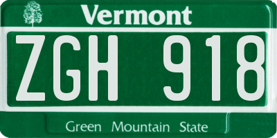 VT license plate ZGH918