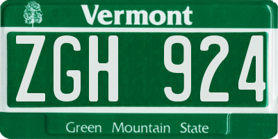 VT license plate ZGH924