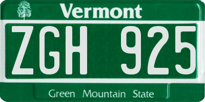 VT license plate ZGH925