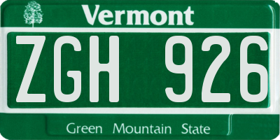 VT license plate ZGH926