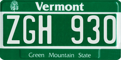 VT license plate ZGH930