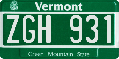VT license plate ZGH931
