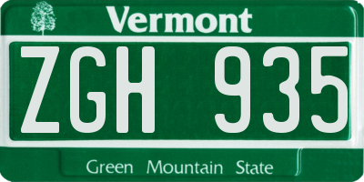 VT license plate ZGH935