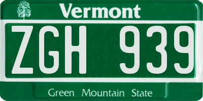 VT license plate ZGH939