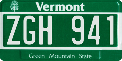 VT license plate ZGH941