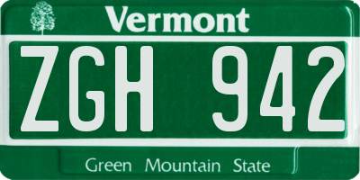 VT license plate ZGH942