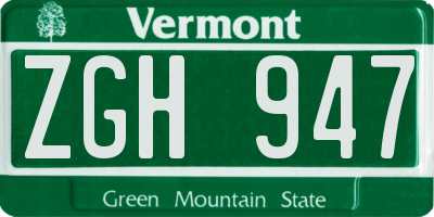 VT license plate ZGH947