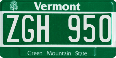 VT license plate ZGH950