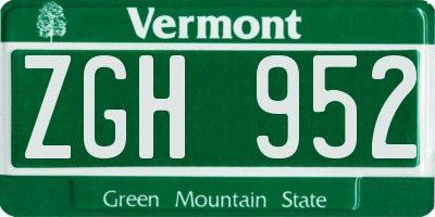 VT license plate ZGH952