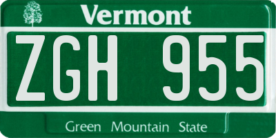 VT license plate ZGH955