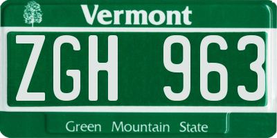 VT license plate ZGH963