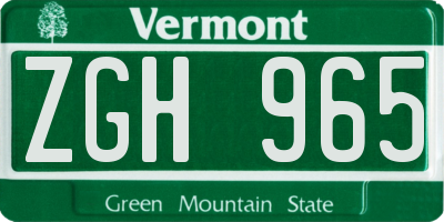 VT license plate ZGH965