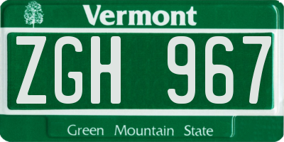 VT license plate ZGH967