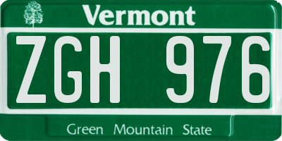 VT license plate ZGH976