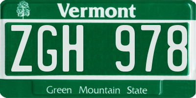 VT license plate ZGH978