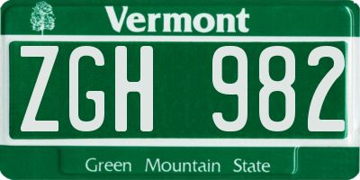 VT license plate ZGH982