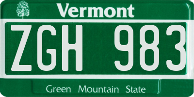 VT license plate ZGH983