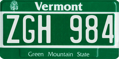 VT license plate ZGH984