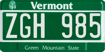 VT license plate ZGH985