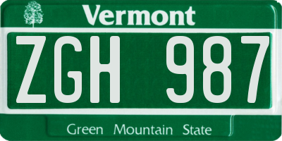 VT license plate ZGH987