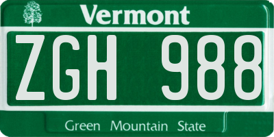 VT license plate ZGH988