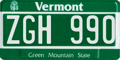 VT license plate ZGH990