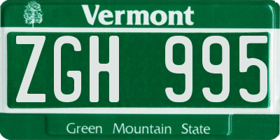 VT license plate ZGH995