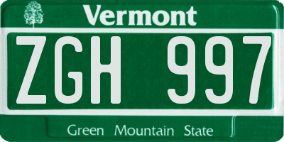 VT license plate ZGH997