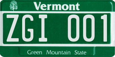 VT license plate ZGI001