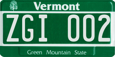 VT license plate ZGI002