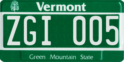 VT license plate ZGI005