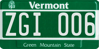 VT license plate ZGI006