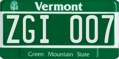 VT license plate ZGI007