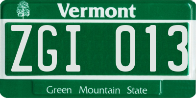 VT license plate ZGI013