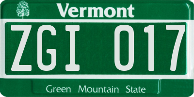 VT license plate ZGI017