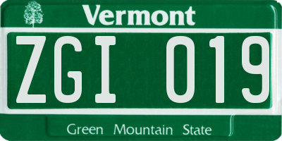 VT license plate ZGI019