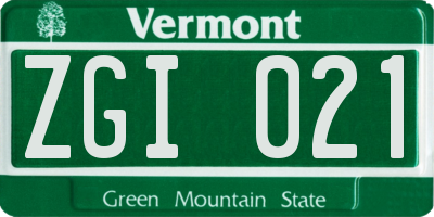VT license plate ZGI021