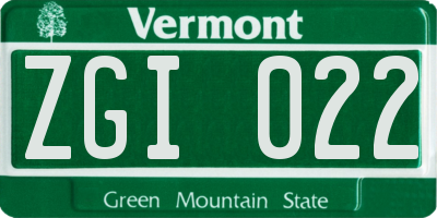 VT license plate ZGI022