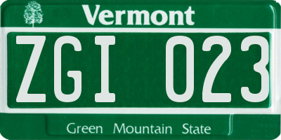 VT license plate ZGI023