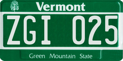VT license plate ZGI025