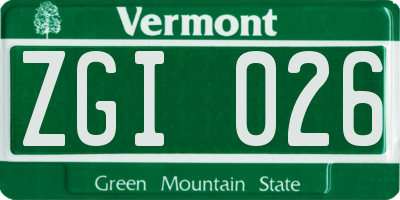 VT license plate ZGI026