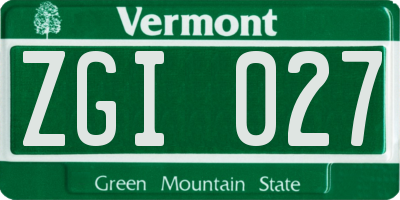 VT license plate ZGI027