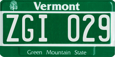 VT license plate ZGI029