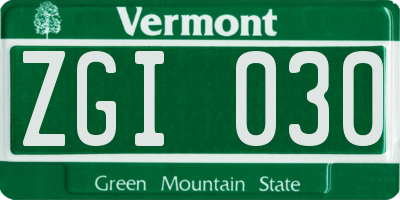 VT license plate ZGI030