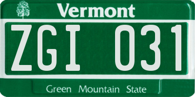 VT license plate ZGI031